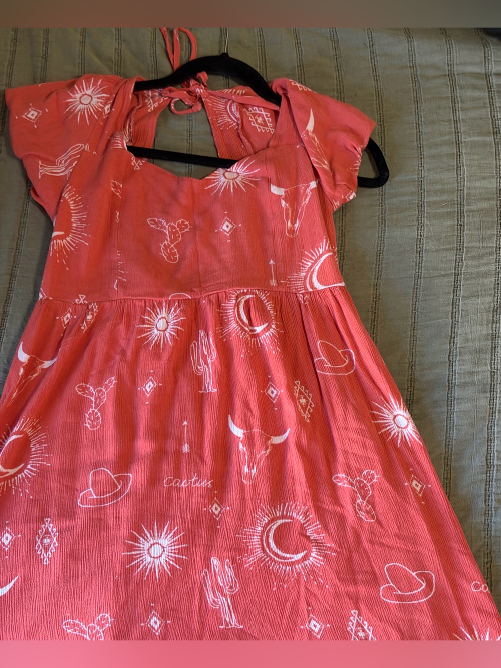 Women’s Coral Print Sundress with Southwestern Motif